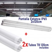 PACK PANTALLA ESTANCA 2x120cm +2 TUBOS LED 120 cm