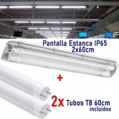 PACK PANTALLA ESTANCA 2x60cm IP65 +2 TUBOS LED 60 cm