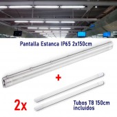 PACK PANTALLA ESTANCA 2x150cm IP65 +2 TUBOS LED 150 cm