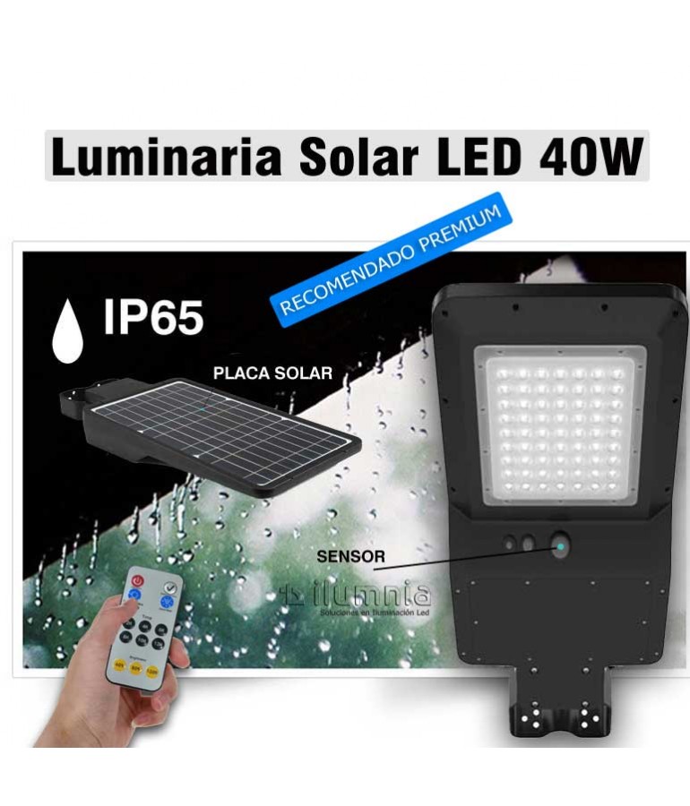 Luminaria Farol Solar LED 40W Exterior Mando y Sensor movimiento y crepuscular - 1