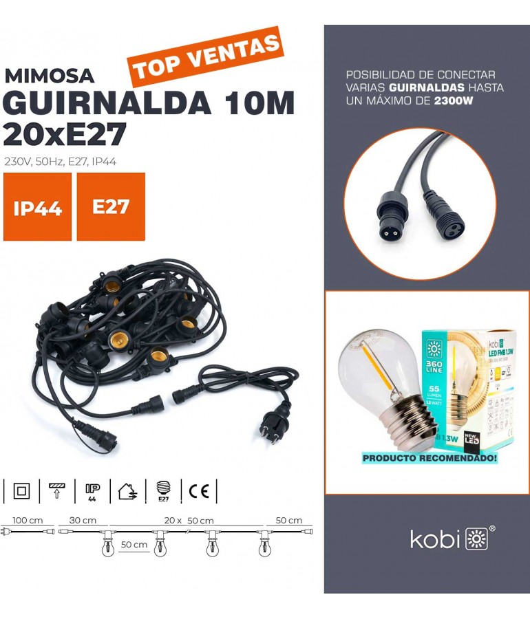 Guirnalda Luces feria Exterior 10 metros 20xE27