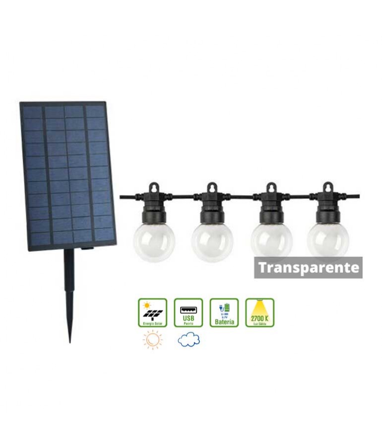 Guirnalda Solar Led Exterior 10m 20 Led G50 Transparente - 1