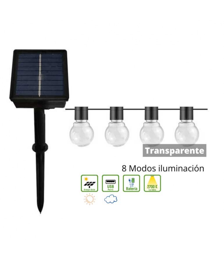 Guirnalda Solar Led Exterior 8 Modos 7m 20 Led G50 Transparente - 1