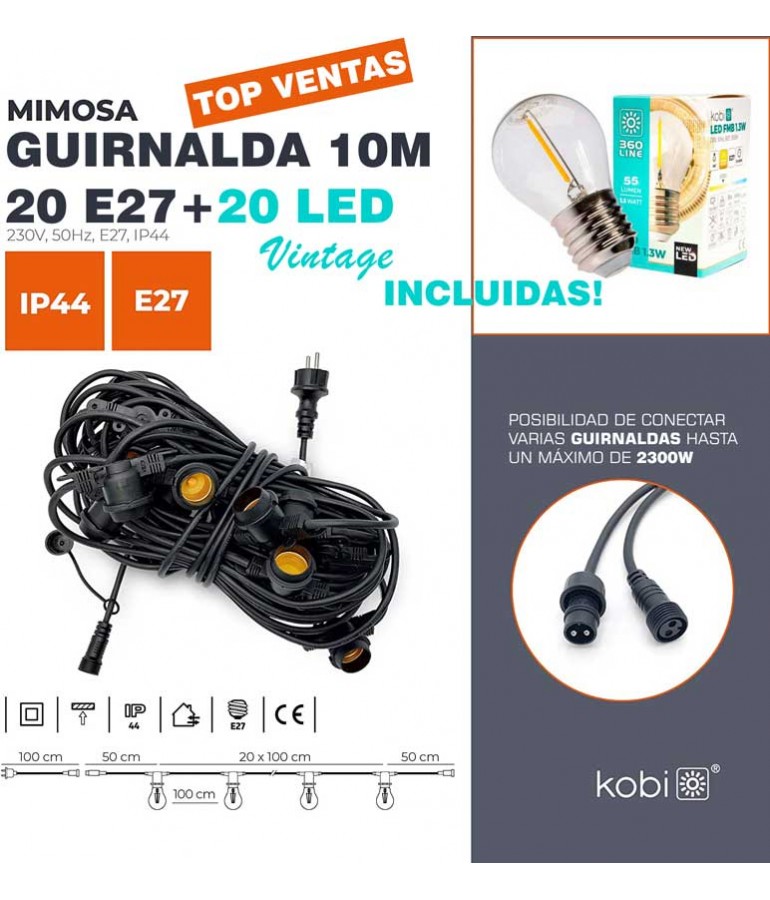 Guirnalda led 10 metros 20 E27 20LED 1,3W Incluidas - 1