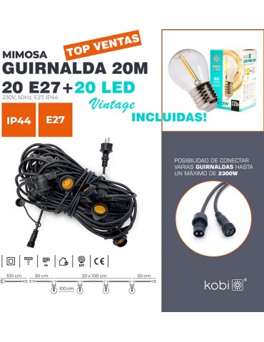 Guirnalda led 20 metros 20 E27 20LED 1,3W Incluidas
