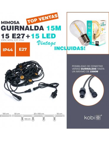 Guirnalda 15m 15 E27 15LED 1,3W Incluidas - 1