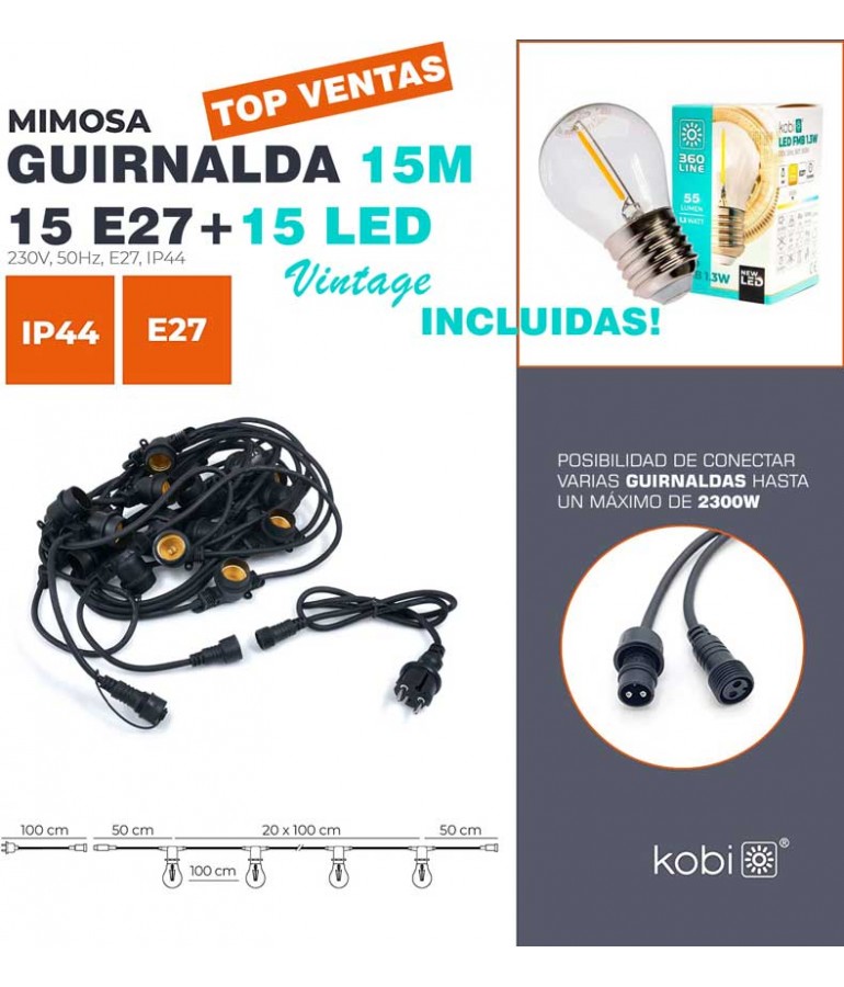 Guirnalda 15m 15 E27 15LED 1,3W Incluidas - 1