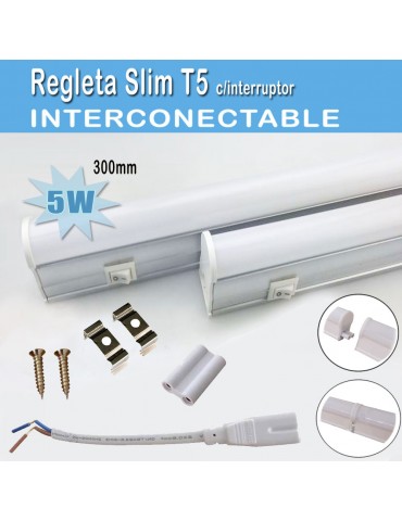 REGLETA LED T5 5W 30cm interconectable con interruptor - 1