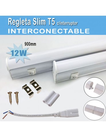 REGLETA LED T5 12W 90cm interconectable con interruptor - 1