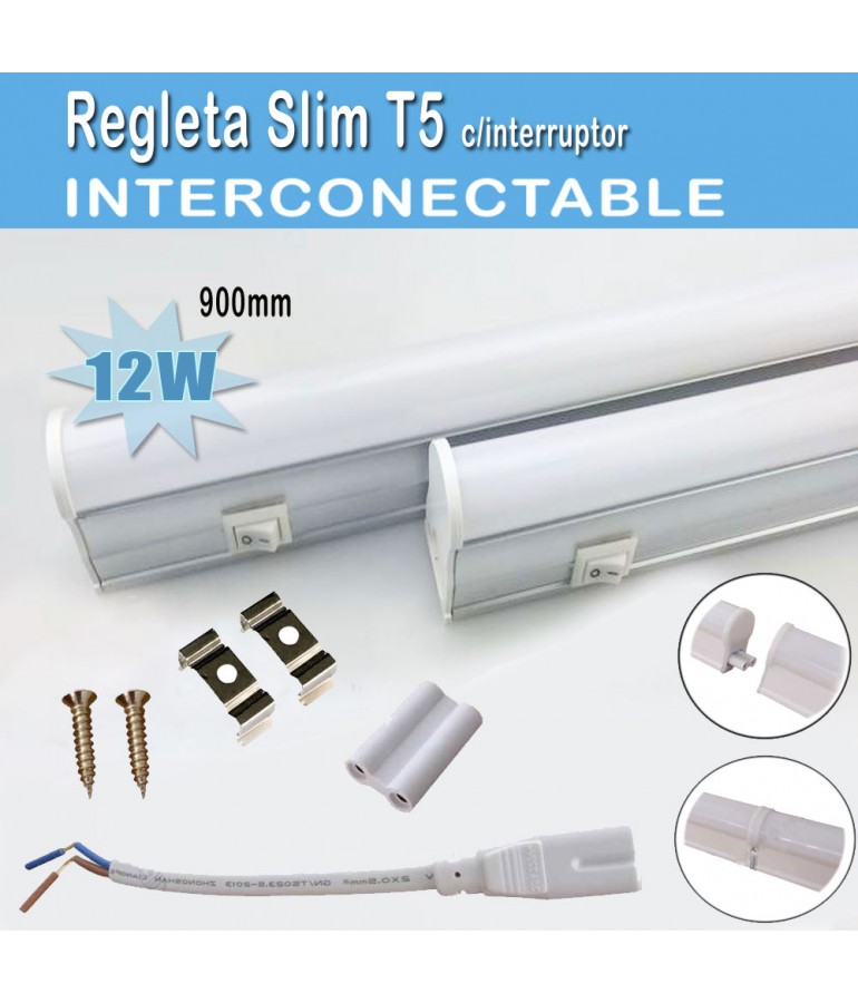 REGLETA LED T5 12W 90cm interconectable con interruptor - 1