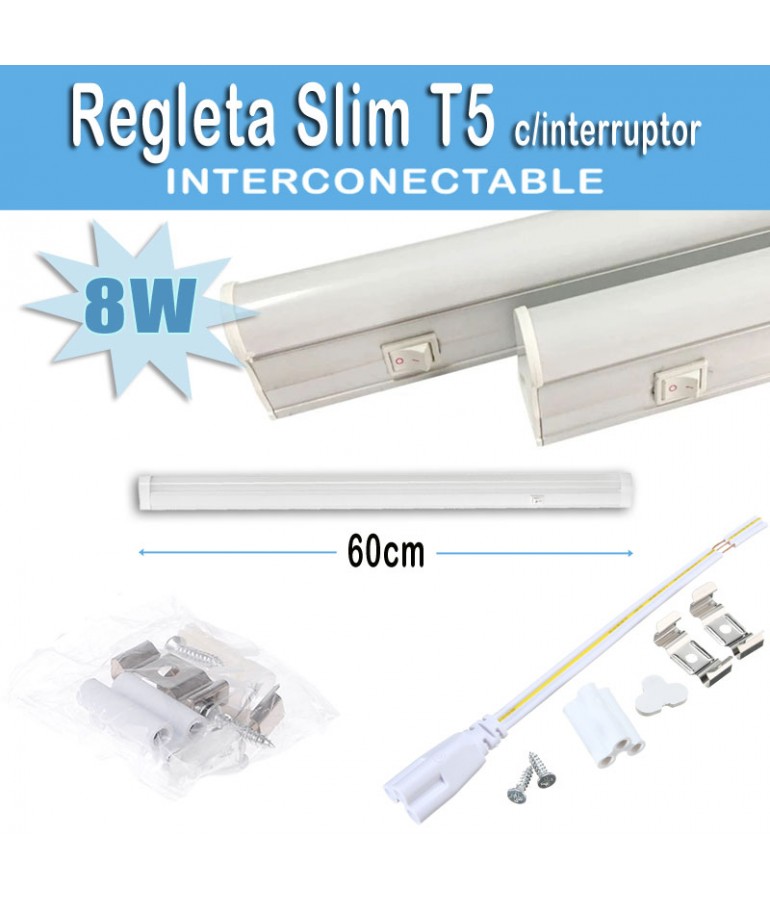 REGLETA LED T5 8W 60cm interconectable con interruptor - 1