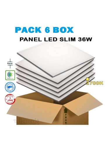Pack ahorro 6 Panel LED slim 36W 600x600mm 2700k
