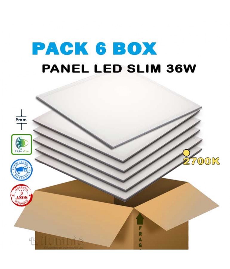 Pack ahorro 6 Panel LED slim 36W 600x600mm 2700k