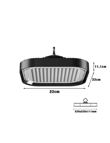 Campana Industrial LED Cuadrada 200W IP65 Aluminio - dimensiones