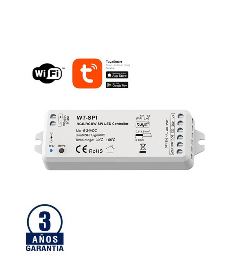 Controlador Smart SPI RGB/RGBW LED WiFi RF 5-24VDC - 1