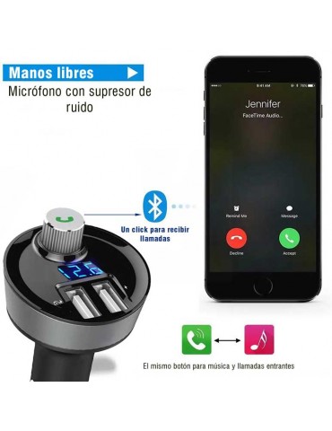 Manos libres FM Bluetooth para coche 2 USB