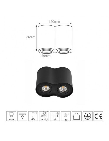 Aplique doble GU10 Negro Orientable - 4