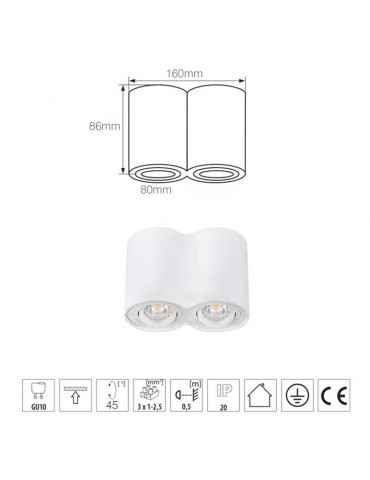 Aplique doble GU10 Blanco Orientable - 4