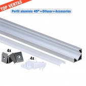 Perfil Aluminio ANGULO 45 superficie completo accesorios - 1