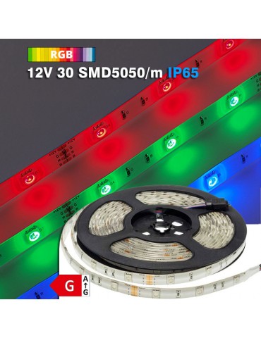 Tira Led 12V RGB 30 SMD5050/m 7,2W/m IP65 - 1