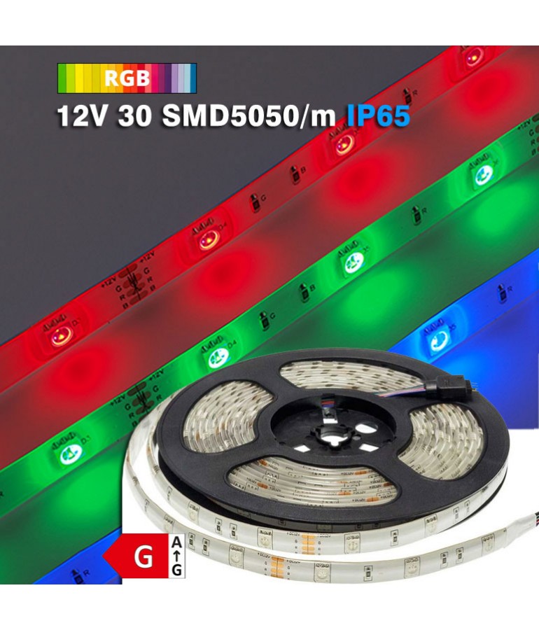 Tira Led 12V RGB 30 SMD5050/m 7,2W/m IP65 - 1
