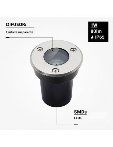 Foco Led 1W empotrable suelo 230v 6000K - 3