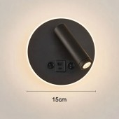 Aplique pared Lectura 8W negro interruptor y 2 USB - 5