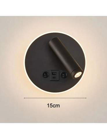 Aplique pared Lectura 8W negro interruptor y 2 USB - 5