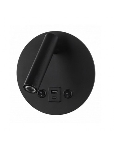 Aplique pared Lectura 8W negro interruptor y 2 USB - 1