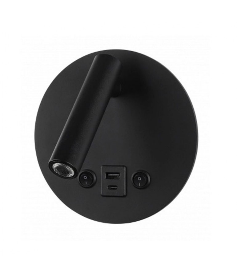 Aplique pared Lectura 8W negro interruptor y 2 USB - 1