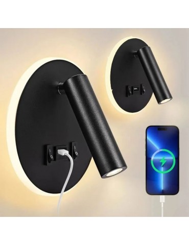 Aplique pared Lectura 8W negro interruptor y 2 USB - 4