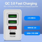 CARGADOR RAPIDO PD 3x USB-A QC 3.0 Blanco - 4
