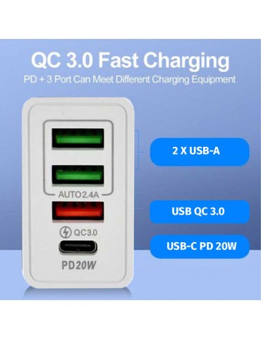 CARGADOR RAPIDO PD 3x USB-A QC 3.0 Blanco - 4