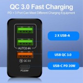 CARGADOR RAPIDO PD 3x USB-A QC 3.0 Negro - 4