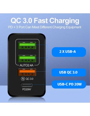 CARGADOR RAPIDO PD 3x USB-A QC 3.0 Negro - 4
