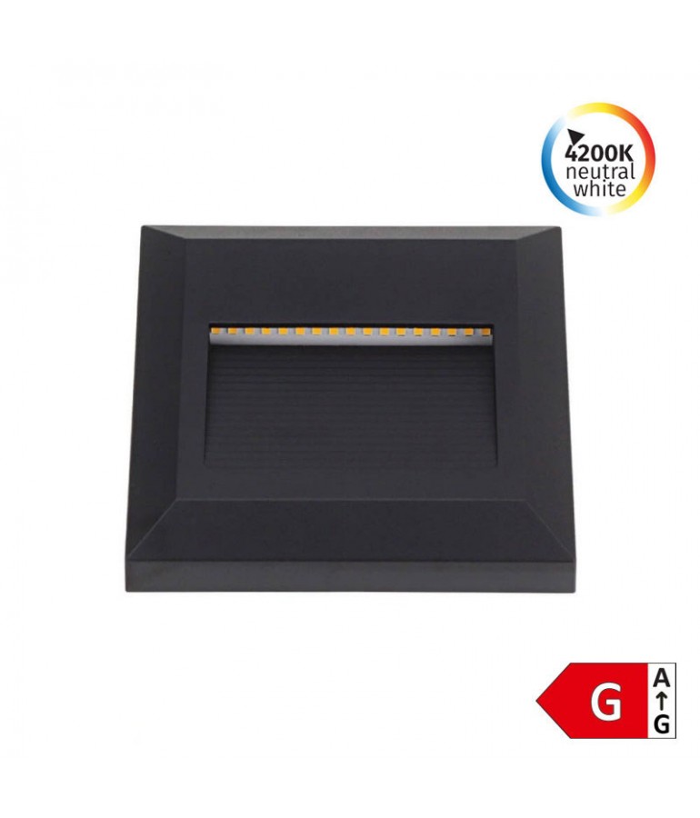 Aplique Escalera LED Cuadrado 2W negro luz neutra IP65 - 1