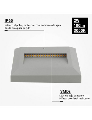 Aplique Escalera LED Cuadrado 2W gris luz neutra IP65 - 3