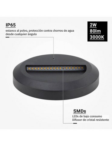Aplique Escalera LED circular Negro 2W IP65 - 3
