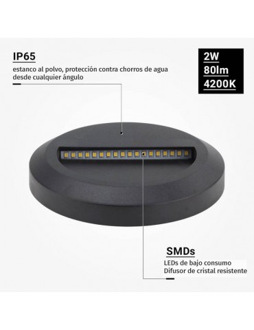 Aplique Escalera LED circular Negro luz neutra 2W IP65 - 3