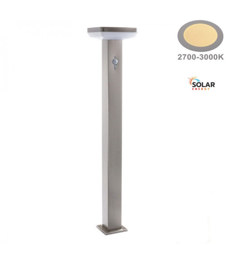 Baliza Solar LED CUADRADA INOX 80cm Sensor mov PIR