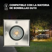 Foco suelo empotrar cuadrado GU10 IP65 inox - 4
