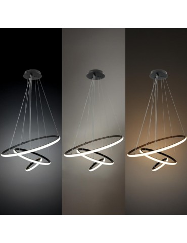 Lámpara 78W LED CCT colgante 3 Rings negro Regulable - 3