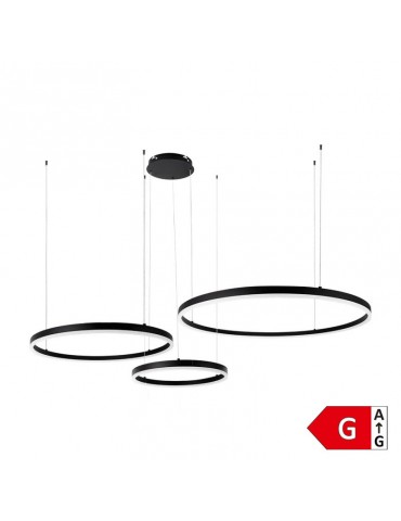 Lámpara 70W LED colgante 3 anillos negro calido - 1