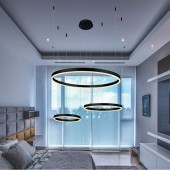 Lámpara 70W LED colgante 3 anillos negro calido - 6