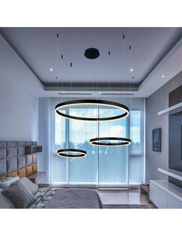 Lámpara 70W LED colgante 3 anillos negro calido - 6