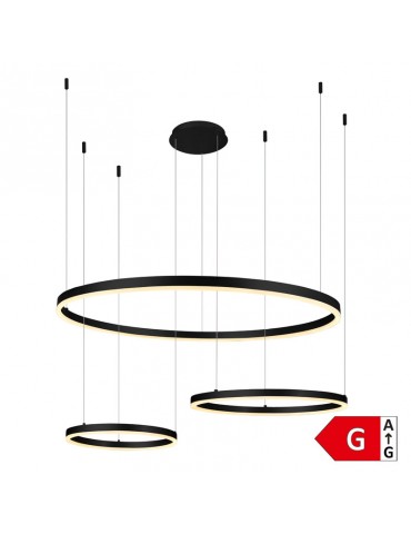 Lámpara 70W LED colgante 3 anillos negro calido - 4