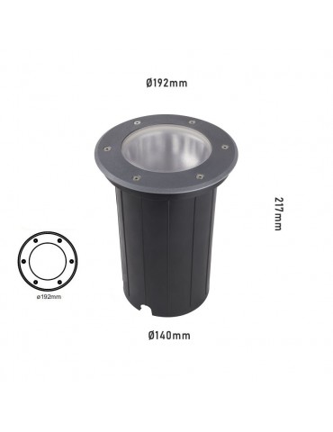 Foco Proyector E27 de suelo Circular Gil 190 empotrar dimensiones