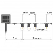 Guirnalda Solar Led 4 Modos 10m 20 Led G50 Transparente Dimensiones