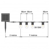 Guirnalda Led Placa Solar 8 Modos 7m 20 Led G50 Milky Dimensiones