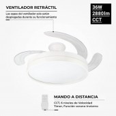 Ventilador Rectráctil OPTO 36W CCT Blanco Mando RC - 1